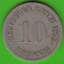 Coin Empire 10 Pfennig 1892 F Rare nswleipzig