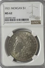 1921 $1 Morgan Silver Dollar MS62 NGC Uncirculated Philadelphia