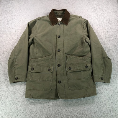 #ad Orvis Chore Barn Coat Adult Medium Green Canvas Corduroy Collar Insulated Work $64.99