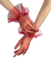 GRYUIRY Short Tulle Mesh Glove with Ruffles Tea Party One Size, Burgundy