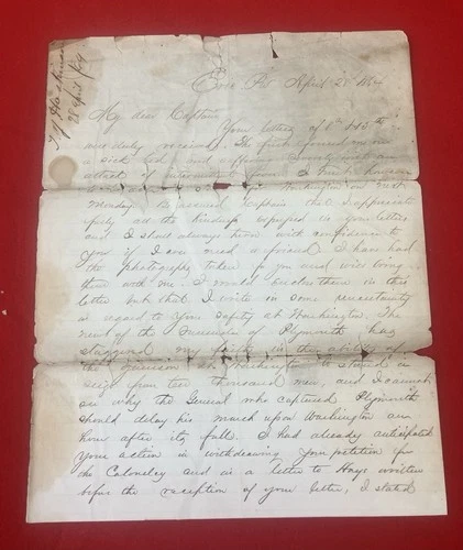 1864 Battle of Plymouth North Carolina Civil War Letter 58th Pennsylvania Inf.