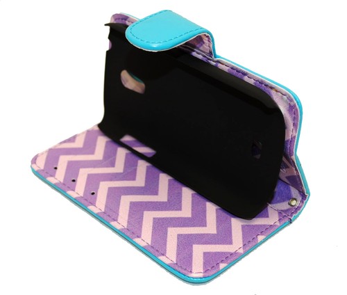 Teal & Chevron Wallet Leather Case for Samsung Galaxy Light T399 - Kickstand - Photo 3 sur 5