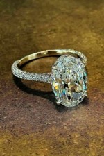 3.25Ct Oval Cut Simulated Diamond Halo Engagement Ring 14K White Gold Size 6.5