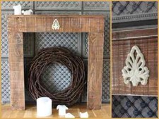 Kaminumrandung Dekokamin Kaminsims Massivholz Antik braun fertig montiert