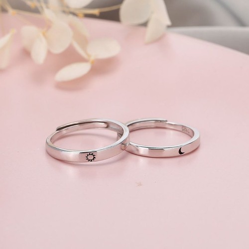 2 Pcs for Sun Moon Couple Rings Adjustable Promise Wedding Bands for Him and Her - Picture 4 of 8