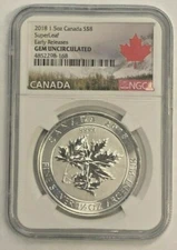 2018 Silver $8 Silver Canadian Maple Leaf 1.5 oz BU NGC SuperLeaf