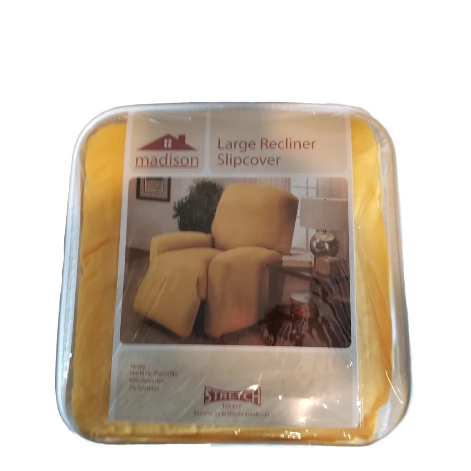 Jersey Madison Grande Reclinable Slipcover Amarillo Elástico Para Ajustar Nuevo En Paquete  Foto 2 de 3