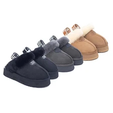 Womens UGG Platform Slingback Slippers Water-Resistant Australian Sheepskin Wool