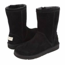 Ugg Australia Women Comfort 1889 Black Leather Sheepskin Boots shoes sz 8