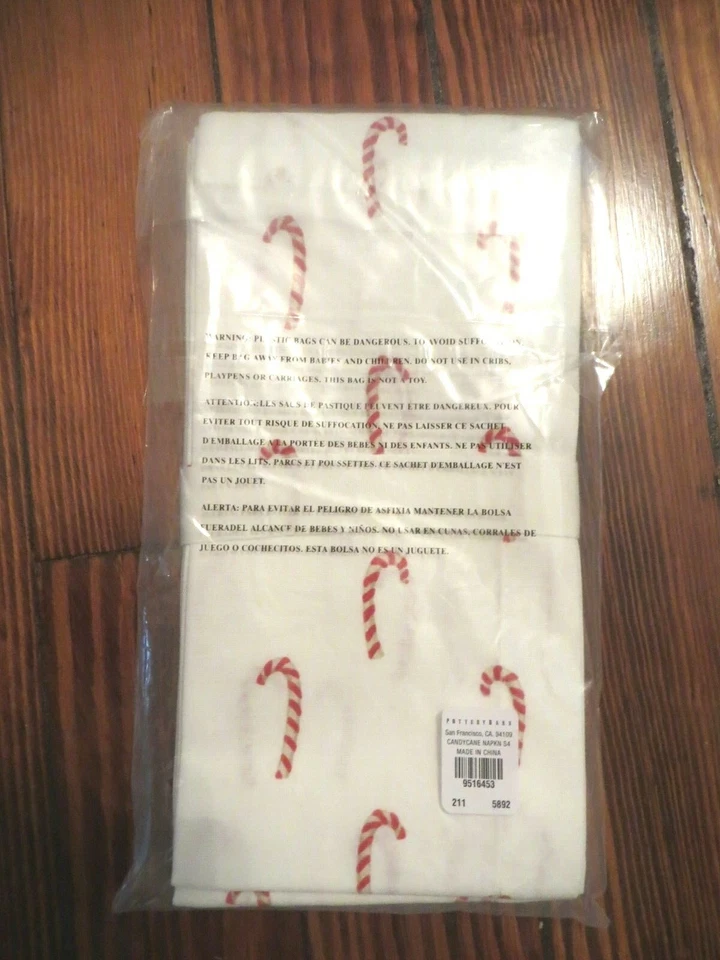 Disney Pottery barn Holiday napkin Candy Cane table Christmas party star SET 4 , - Image 3 of 3