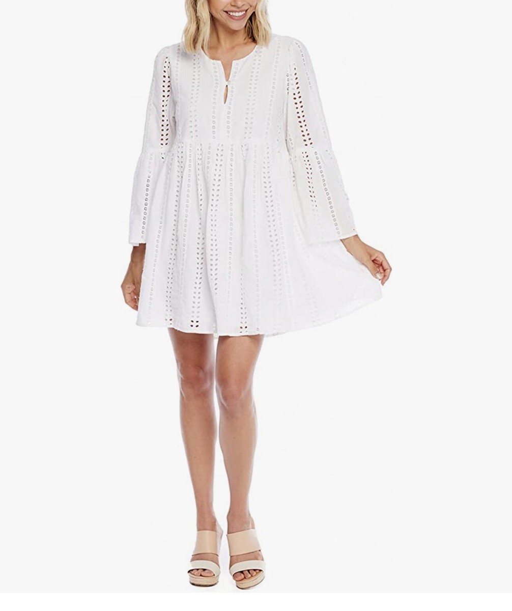 Mud Pie Portland Midi Eyelet Dress with 3/4 Sleeves Medium NEW