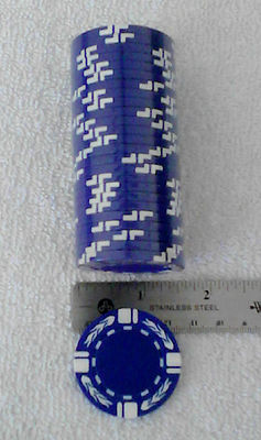 Blank Poker/Casino chips, 25 pk roll, BLUE, white stripe w/Flames