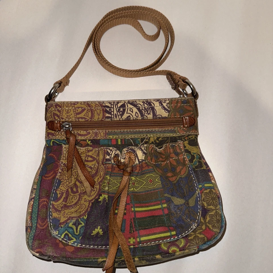 Bolso Bandolera Boho Vintage Fossil Multicolor Rayas Estampado Floral