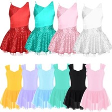 Girls Ballet Dance Dress Figure Ice Skating Princess Mesh Tutu Dress Dancewear
