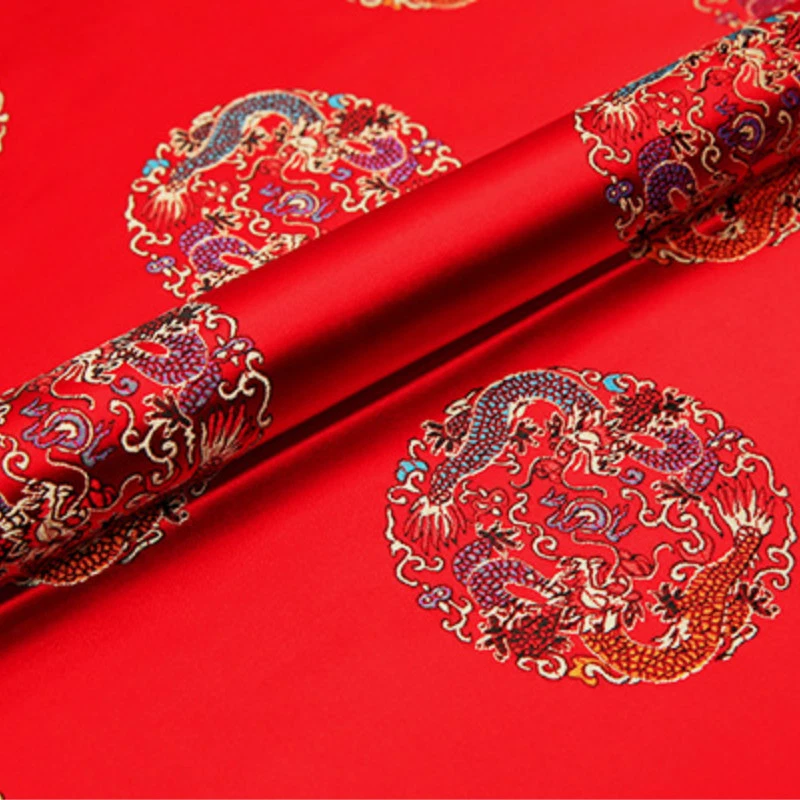 Silky Satin Fabric Chinese Floral Dragon Jacquard Brocade Upholstery Costume Sew - image 3 of 4