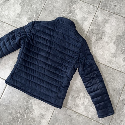 Zara Mens L Padded Puffer Jacket Full Zip Faux Suede Coat Pockets Navy Preppy - Picture 10 of 16