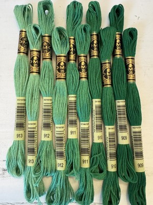 DMC Cotton Embroidery Floss Thread~Lot of 10 Skeins~Emerald/Nile Green Shades