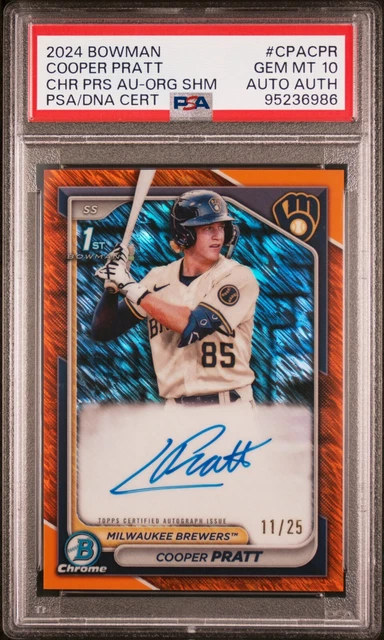 2024 Bowman PSA 10 1st Chrome Cooper Pratt Orange Shimmer Auto /25