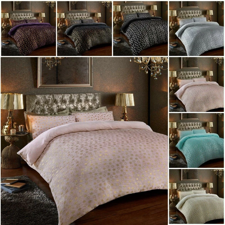 Teddy Bear Fleece Duvet Cover Set Thermal Warm Soft Sherpa Bedding(STAR FOIL)