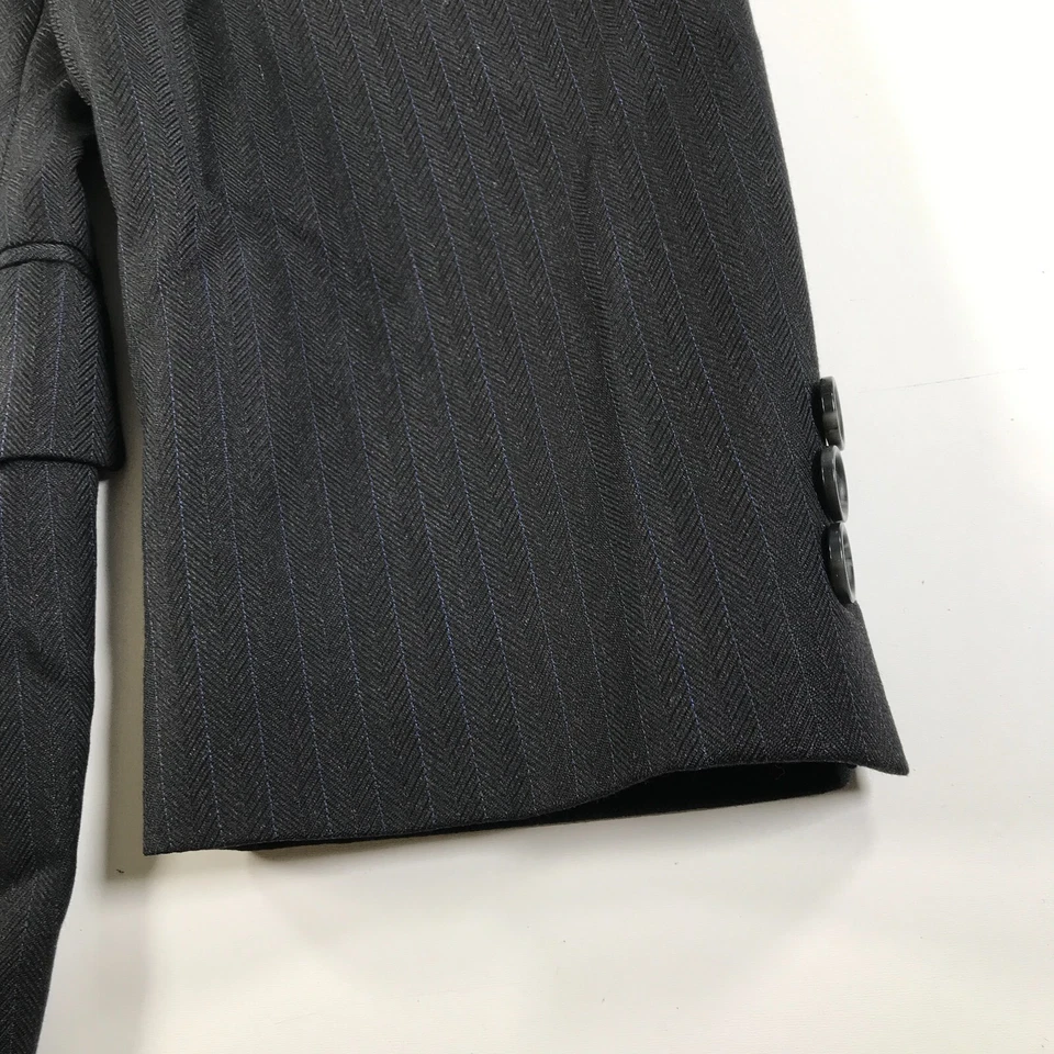 Jack Victor Blazer Mens 40 Charcoal Gray Blue Striped Herringbone Wool 2 Buttons - Image 3 of 4