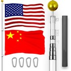 20 Ft Telescoping Flagpole Silver & American and China Flags Emb 300D 3x5Ft