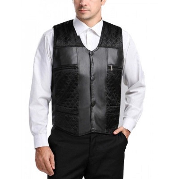 Men's Black Quilted Biker Vest Genuine Lambskin Leather