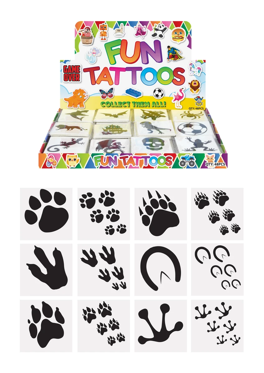 12 Animal Paw Print Temporary Tattoos - Pinata Toy Loot/Party Bag Fillers Kids