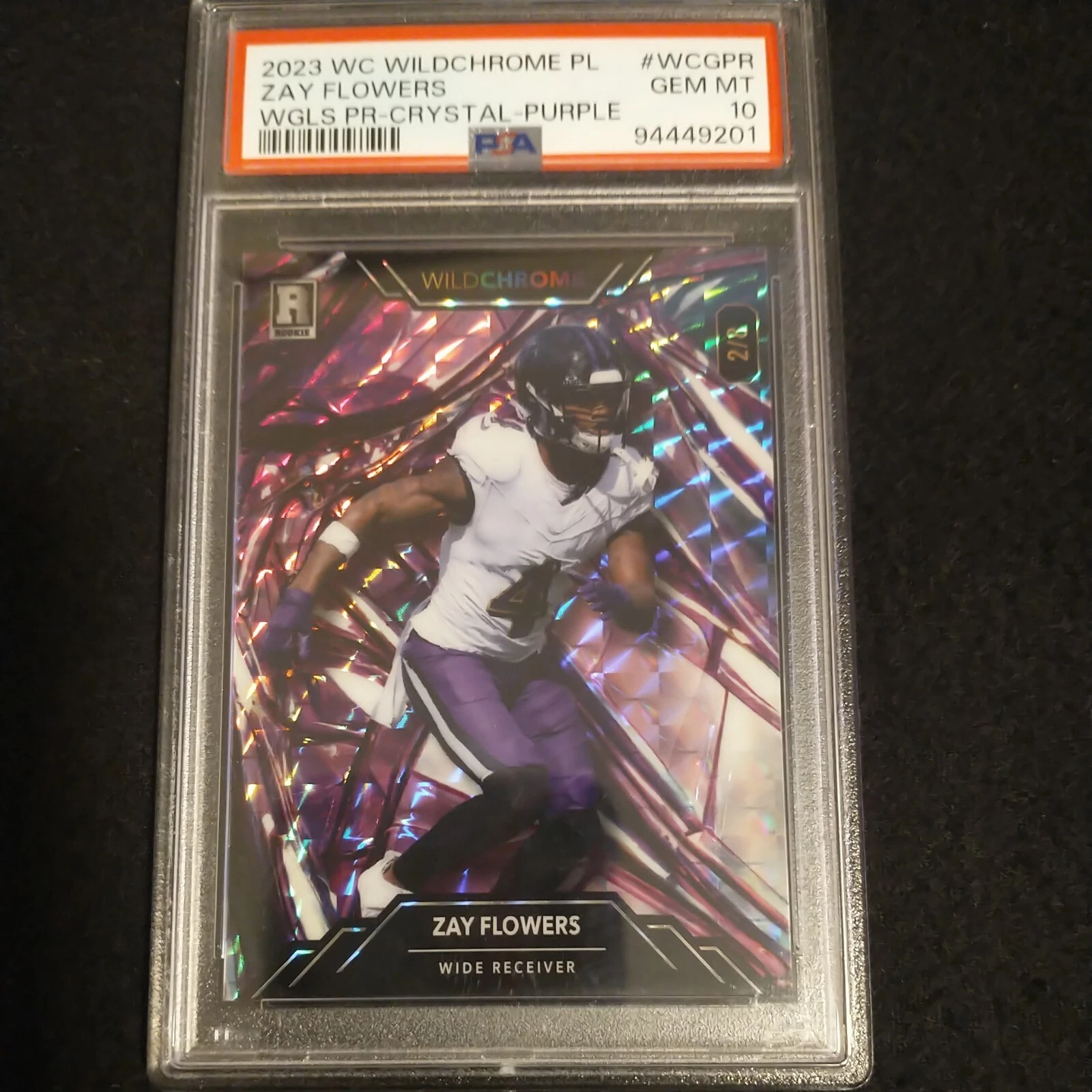 Zay Flowers Wild Card Wildchrome Pro-Look Wildglass Promo #WCGPR Crystal Holographic Foil-Purple