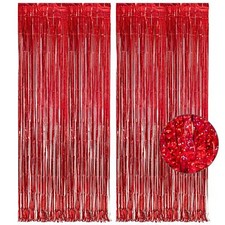 Red Fringe Curtains Party Streamers Backdrop Foil Tinsel Curtain Decoration f...