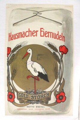 ANTIQUE STORK POSTER homemaker egg noodles EGG NOODLES SERVE stamp 