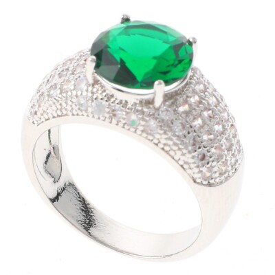 Silver Tone Copper Metal Rhodium Plated Ring With Cubic Zirconia JWZ1596-GN9
