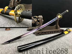 1095 Carbon Steel Blue Japanese Sword Katana Black Yellow Saya Ebay