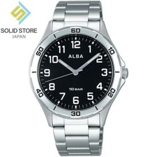 SEIKO ALBA AQPK410 Stainless Steel Silver Analog Quartz Watch Black Dial 38.5mm