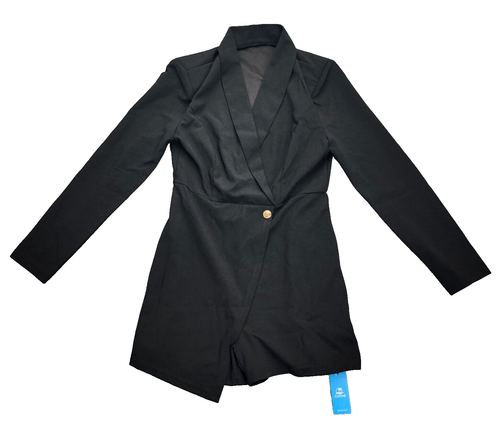 CUPSHE Women's Black V-Neck Long Sleeve Blazer Romper Medium