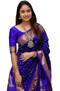 Women&#039;s Banarasi Soft Lichi Silk Kanjivaram Style Saree With Blouse Piece(Blue)