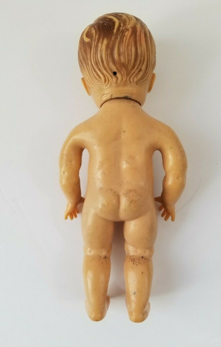 * vintage doll ୨୧ * 陶器製 愛らしい 男の子の フィギュア Vintage Mid-1950's 9 Inch Rubber Boy Doll Drawn Eyes and