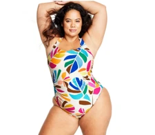 Tabitha Brown Target One Piece Swimsuit 22W Botanical Print Lowback NWOT