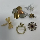 Lot of Five Fun Vintage Costume Jewelry Brooches