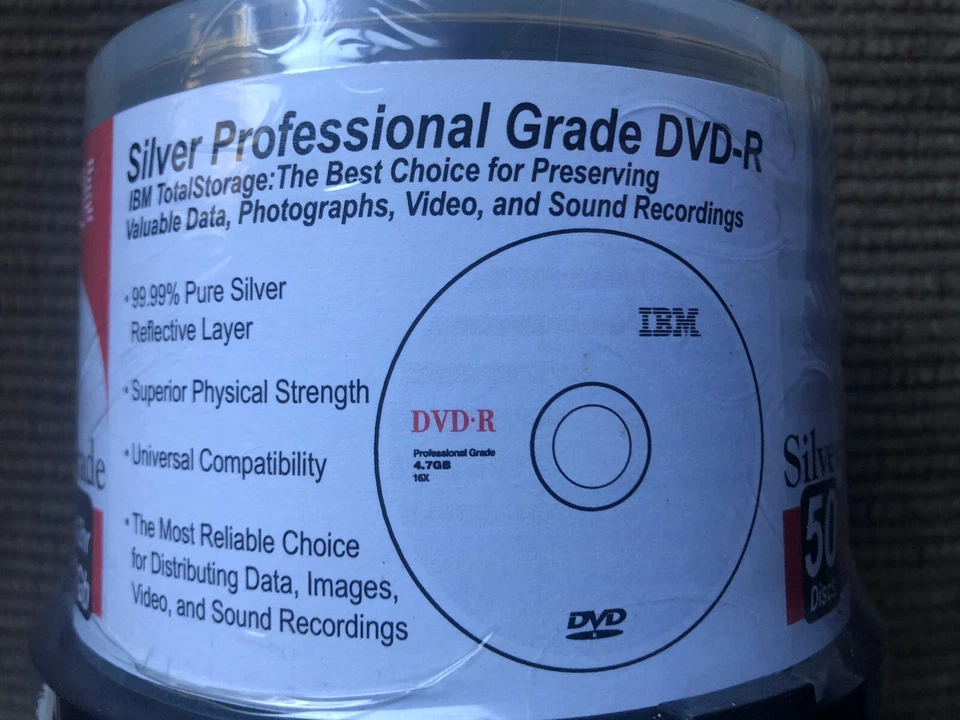 IBM DVD-R 16x 4.7GB 50pk Professional Grade Cake Box 50 Pack. New/Factory Sealed - Image 3 of 4