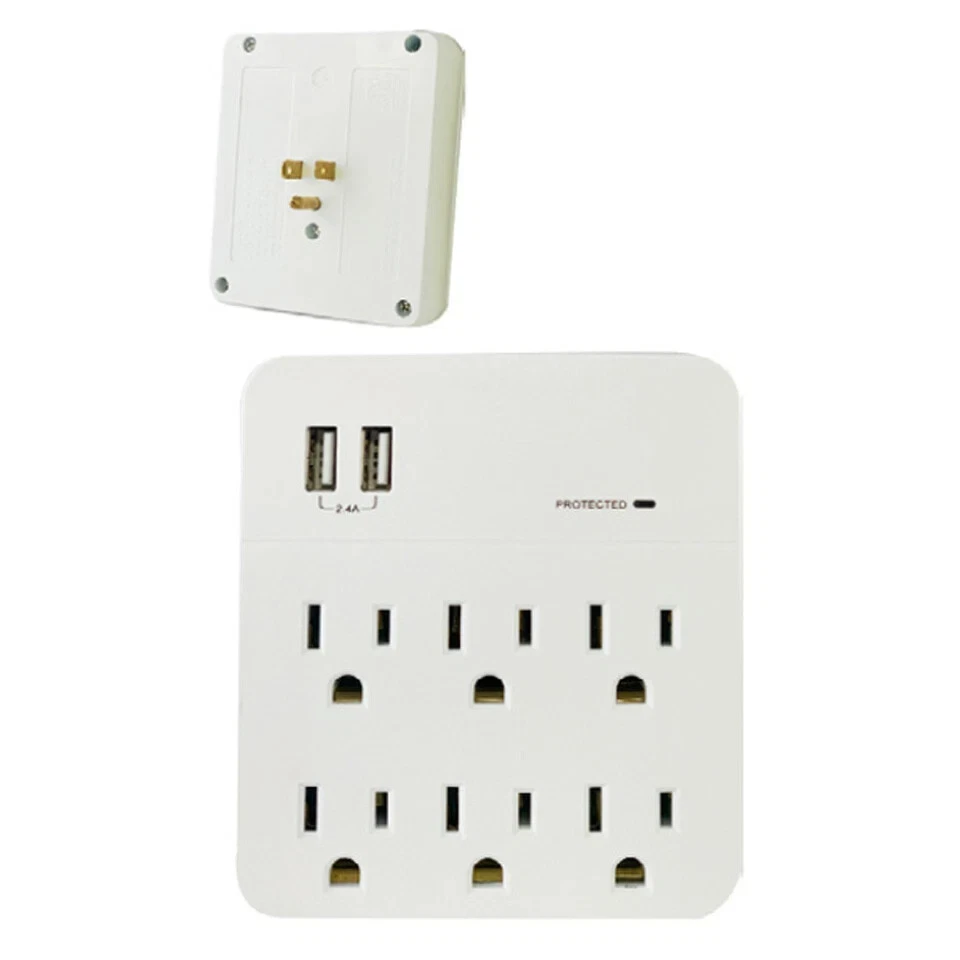 2 Pack 6 Outlet Surge Protector Electrical Outlet Power Splitter w/ 2 USB Ports - Image 2 of 2