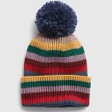 baby GAP Stripes Hat, Pom Pom Beanie, Rolled Cuff Rim, Toddler M/L