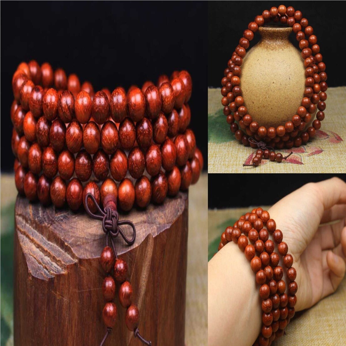 6mm 108 Natural Rosewood Cuff men Buddha Bracelet Cuff Bohemian Yoga Yoga