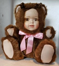 Rare Seymour Mann Porcelain Baby Doll in Bear suit, Traditions Collections