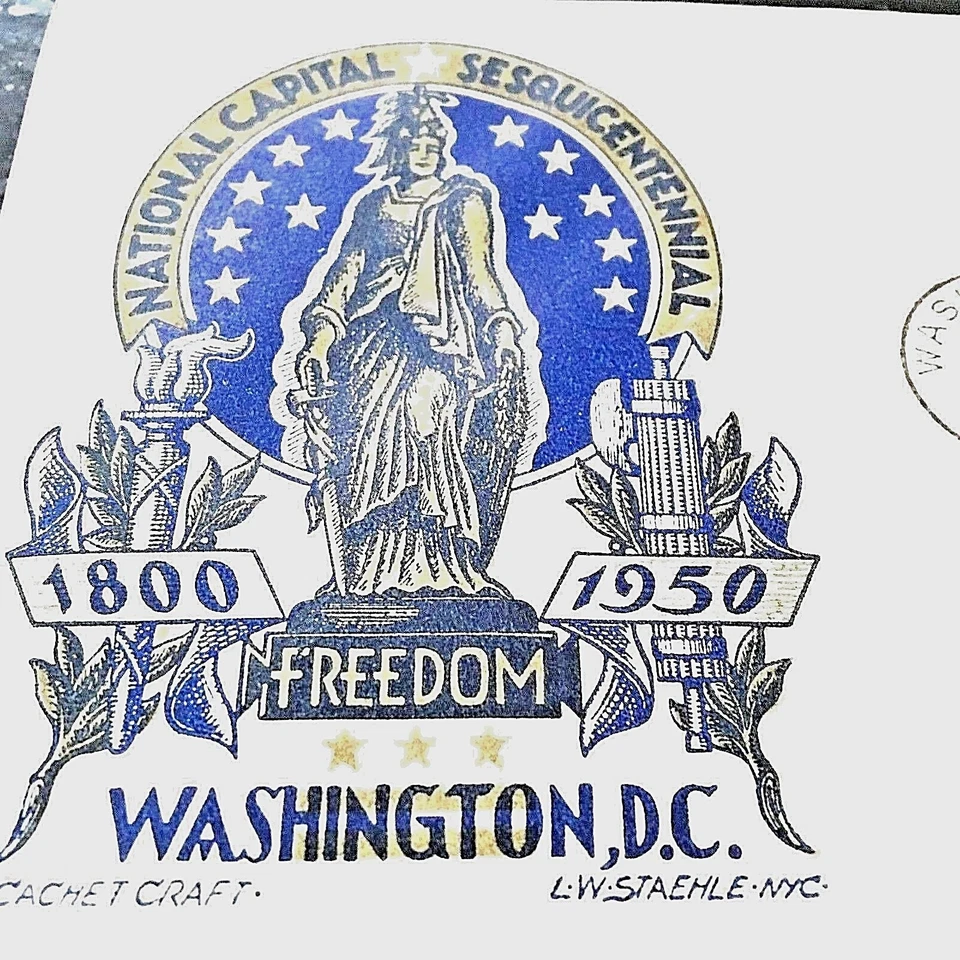 3 CENT BLUE STATUE OF FREEDOM RARE STAEHLE CACHET 1950 Wash DC First Day Issue - Image 2 of 4