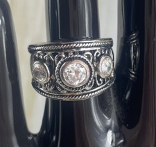 Silver Tone CZ Open Swirl Design Polished Band Ring Sz 7