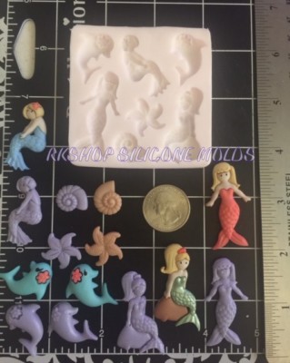Mini Mermaid & Friends Silicone mold for fondant-handcrafts-Resin-polymer Clay
