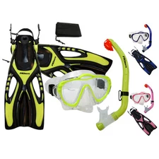 PROMATE Junior Snorkeling Scuba Diving PURGE Mask DRY Snorkel Fins w/ Mesh Bag 