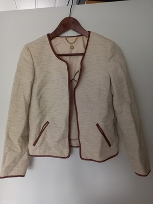 Damen Jacket wollweiß mit brauen Einfassungen Größe 36, Massimo Dutti