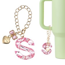 Letter Charm for Stanley Tumbler Cup, Bow Heart Initial S Letter Charm, Pink