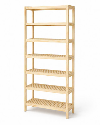 Holzregal 7 Böden 253x80x38 cm Kiefer massiv, hohes Regal zweiteilig, unbehandel
